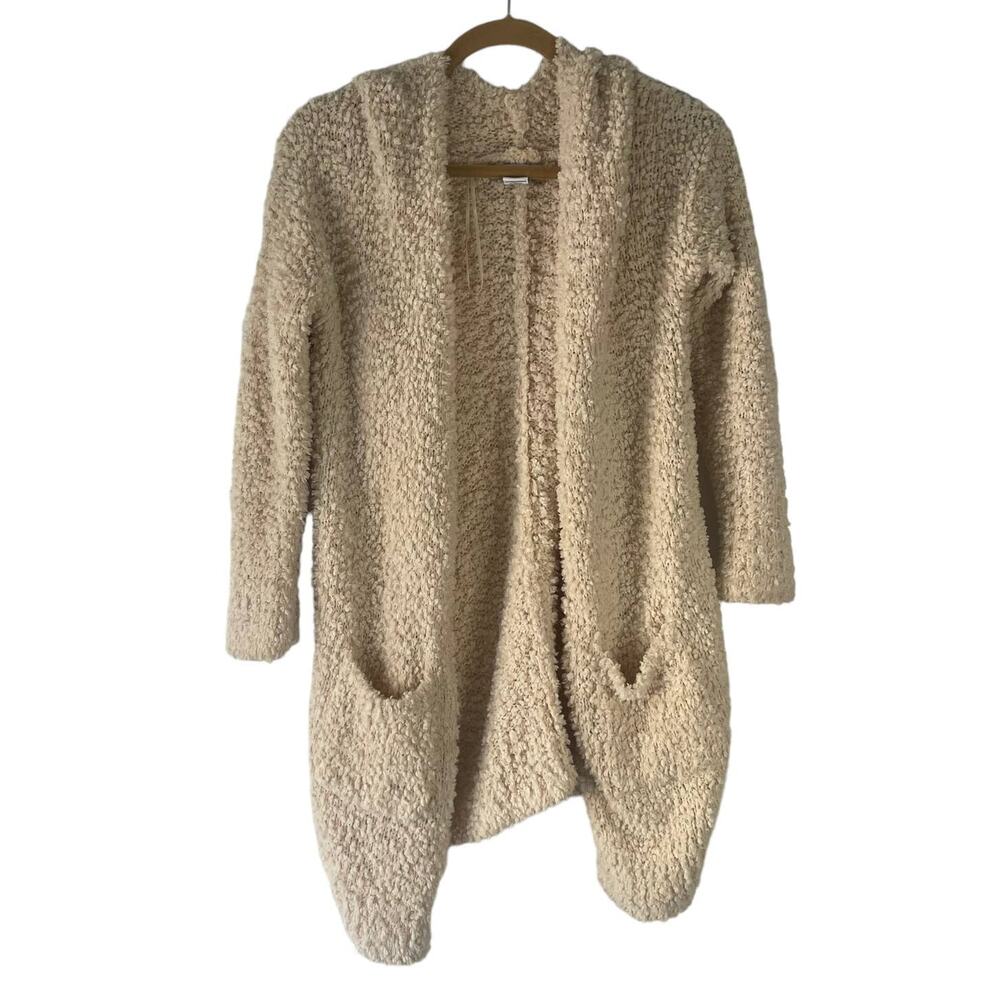 London Kaye Women's Size Small Cream Sherpa Open Front Pocket‎ Cardigan Sweater